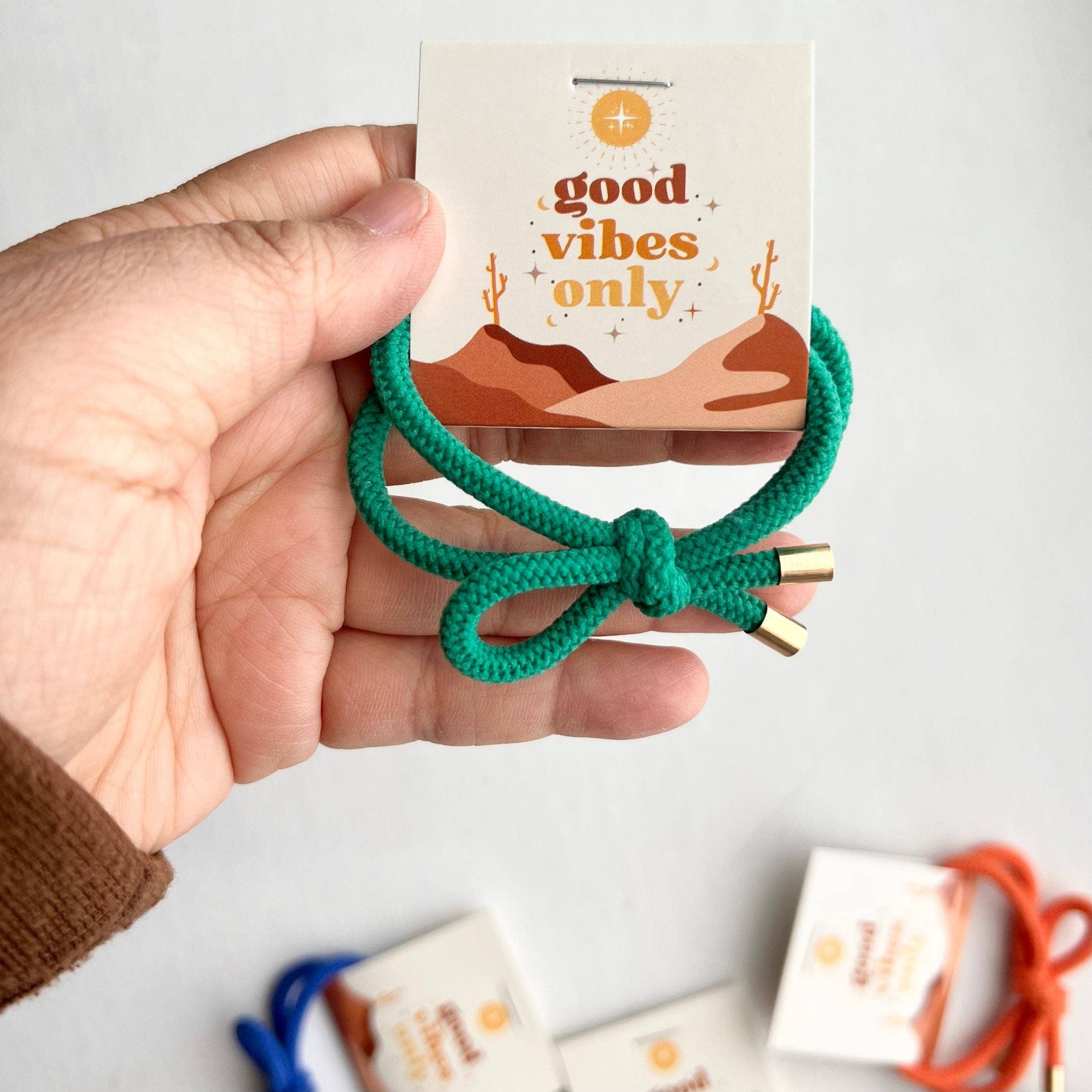 Tiny Gift Society - Wholesale Hair Tie - Thank You Gifts "Good Vibes" Boho Shoelace Elastic Hair Tie3