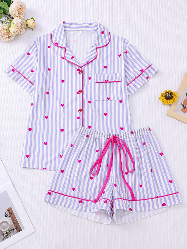 Stripes and Hearts Pajama Set for wholesale by Gray Layne LLC