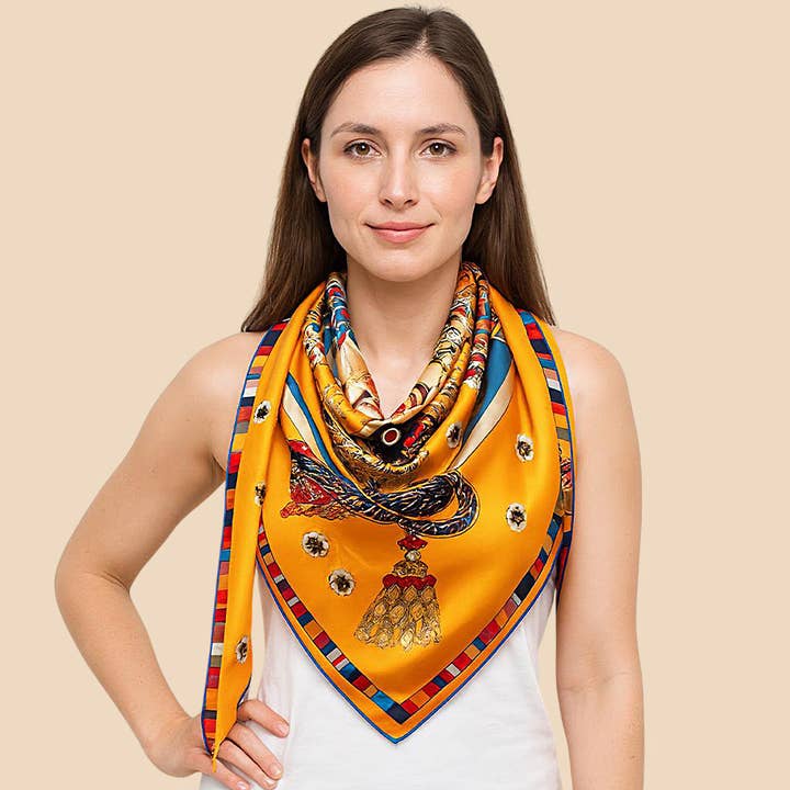 Satin-Gefühl Eleganter Komplexer Geometrischer Paisley-Druck Quadrat-Schal für den Großhandel von Sensibling Corp.