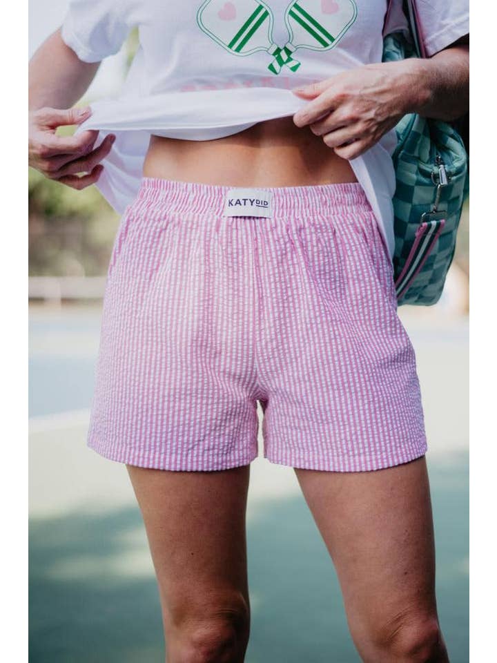 Pink Striped Ladies Boxer Shorts for wholesale on Faire