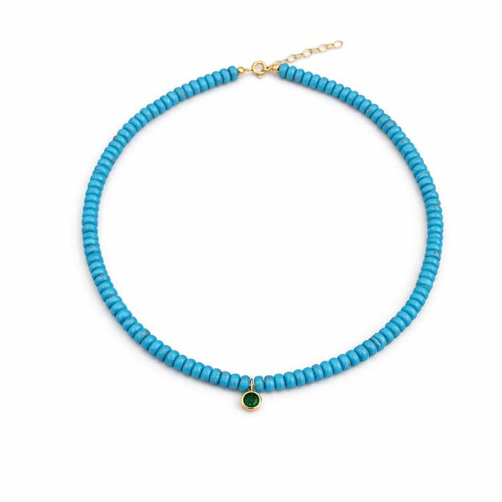 Turquoise Beaded Necklace with Emerald CZ for wholesale by Georgina Nicol