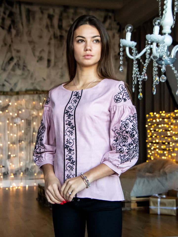 Verhovina Pink Embroidered Blouse for wholesale by Galychanka