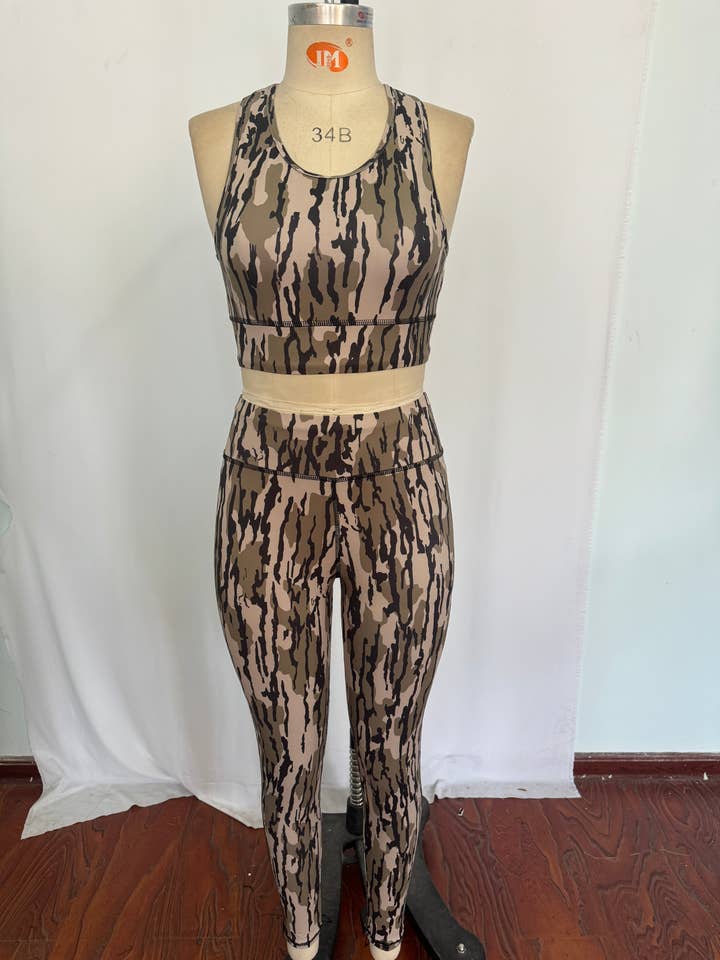 Aier Wholesale - Wholesale Activewear Set - Women's - Adult Women Camo Vest Top Pants Yogo Sports Clothes Sets