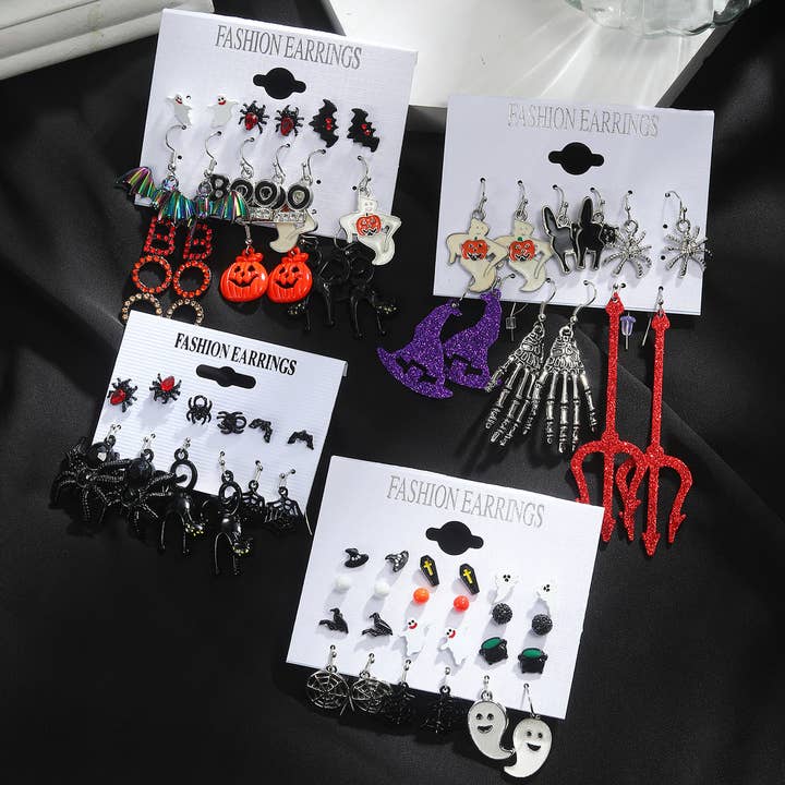 SALINA TRADING INC - Wholesale Jewelry Set - Halloween Ghost Bat Pumpkin Earrings Set Alloy Cartoon11