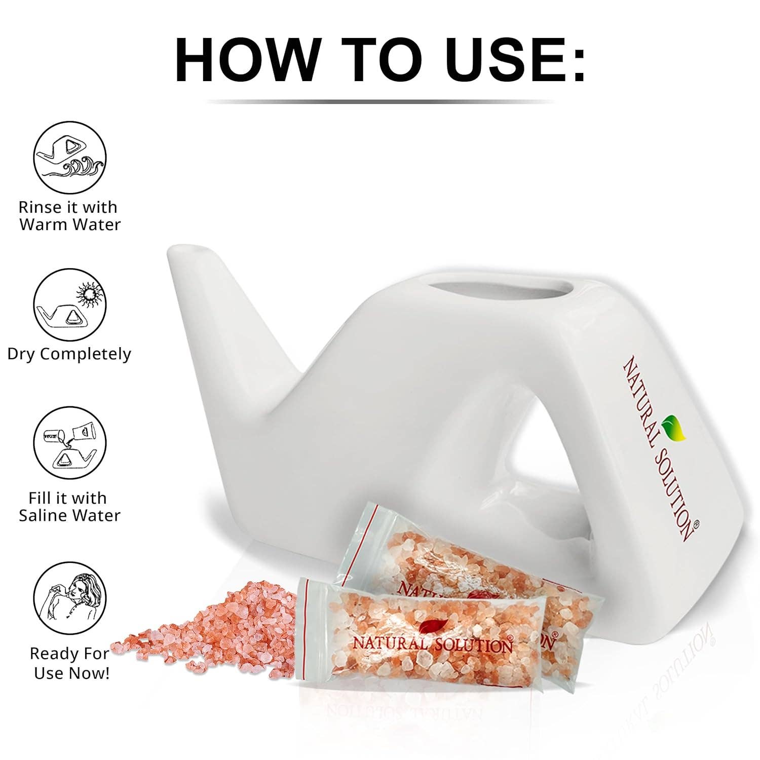 WBM LLC - Wholesale Nasal Care - Natural Solution Ceramic Neti Pot Sinus Rinse With Pink Salt3