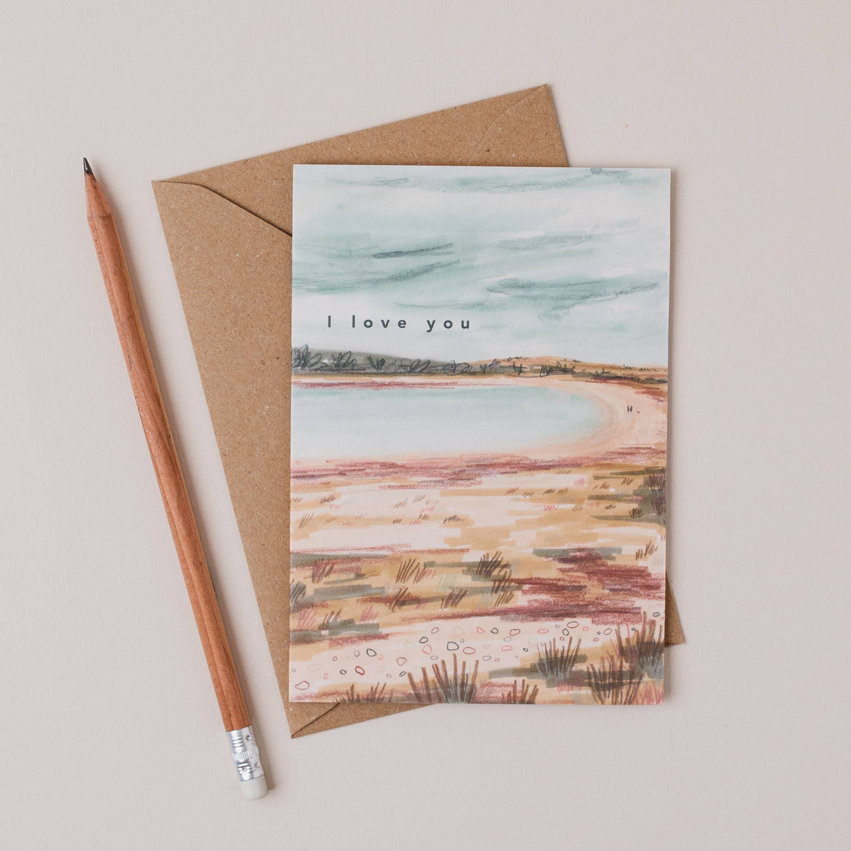 Joy Jen Studio - Vente Cartes de déclaration d'amour - Carte Je t'aime Plage Écossaise1