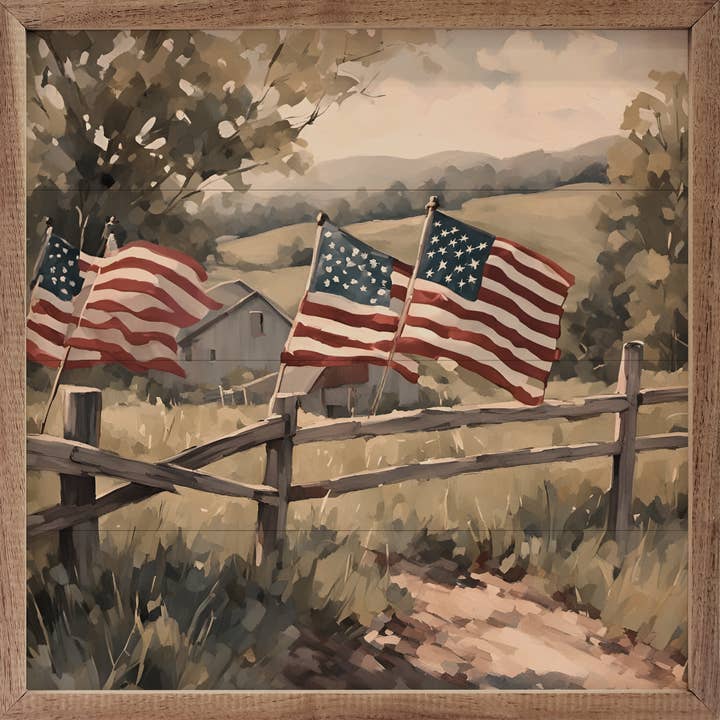 Flags On Wooden Fence for wholesale by Kendrick Home