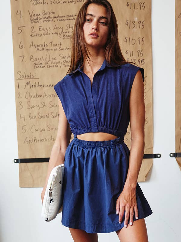 ID4255 Short-Sleeve Cutout Front Solid Mini Dress for wholesale by BUCKETLIST INC