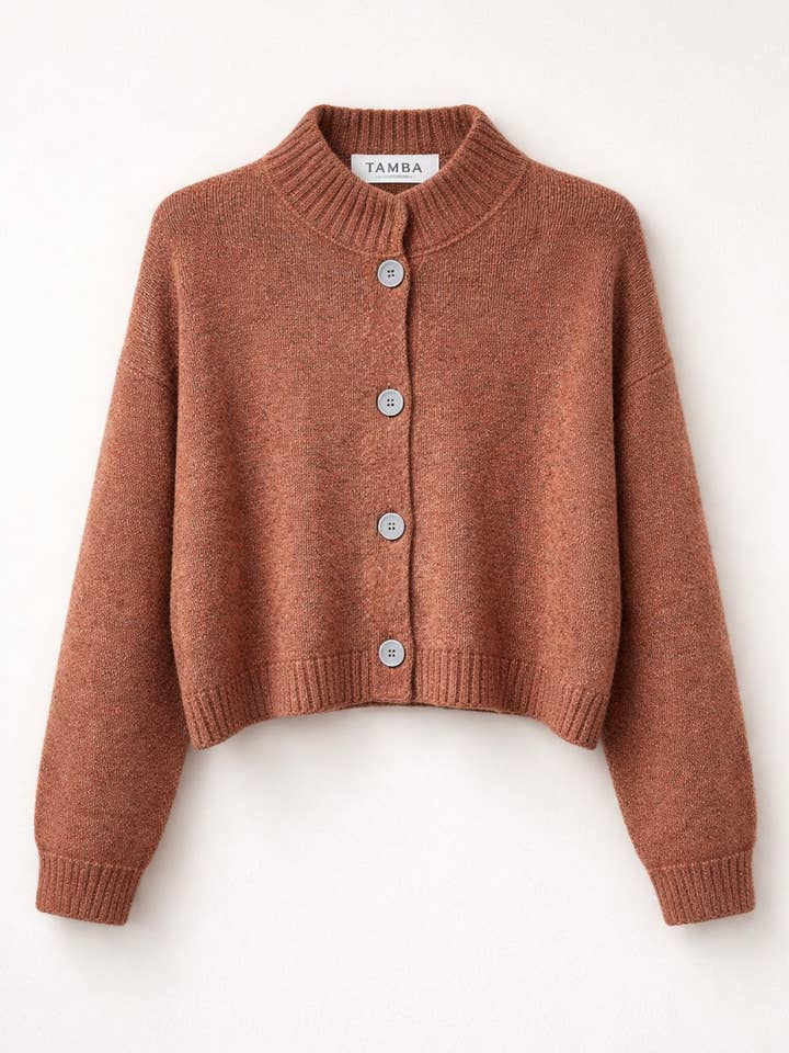 TAMBA - Wholesale Cardigan - Women's - Angora alpaca cardigan with stand-up collar and button placket4