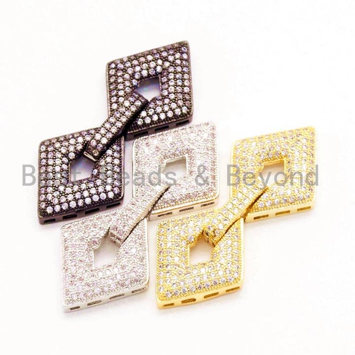 CZ Micro Pave Double Diamond Fold Over Multi-Stand Clasp, Cubic Zirconia Buckle Clasps,17x42mm,1pc, sku#H13 for wholesale by BestBeads&Beyond