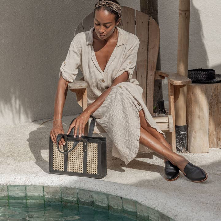 Village Thrive - Wholesale Tote Bag - Women's - Raja Leather and Cane Everyday Bag