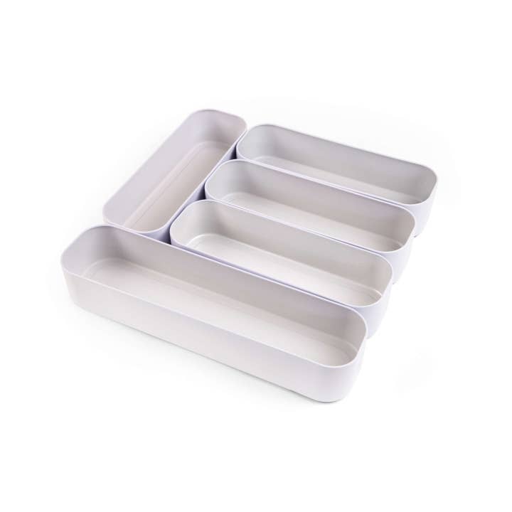 bacs empilables en métal + ensembles d'organisateurs de tiroirs de 5 ustensiles 2" pour la vente par Three by Three Seattle