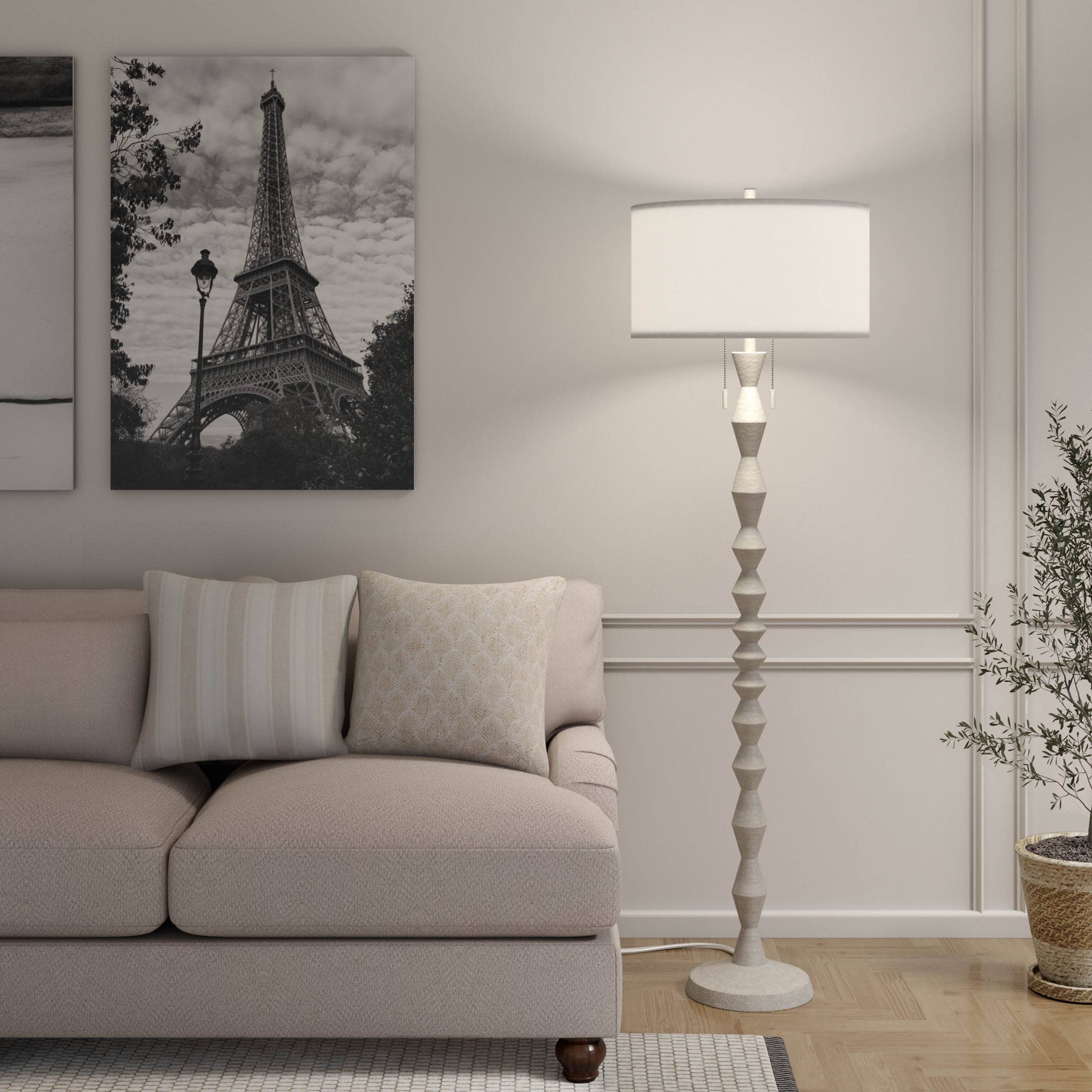 Lux Lighting - Wholesale Floor Lamp - Zenith, 66" White Slim Modern Design Floor Lamp - Drum Shade1