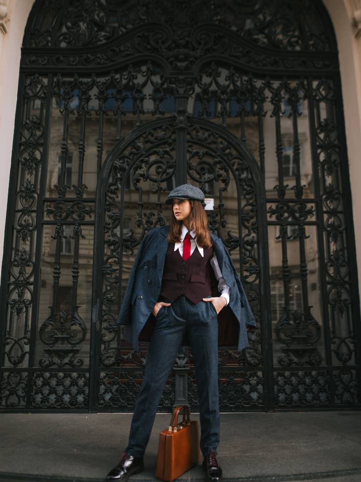 Peaky Rutiga Byxor Marinblå/Grå/Bordeaux för wholesale av Pivoine Signature