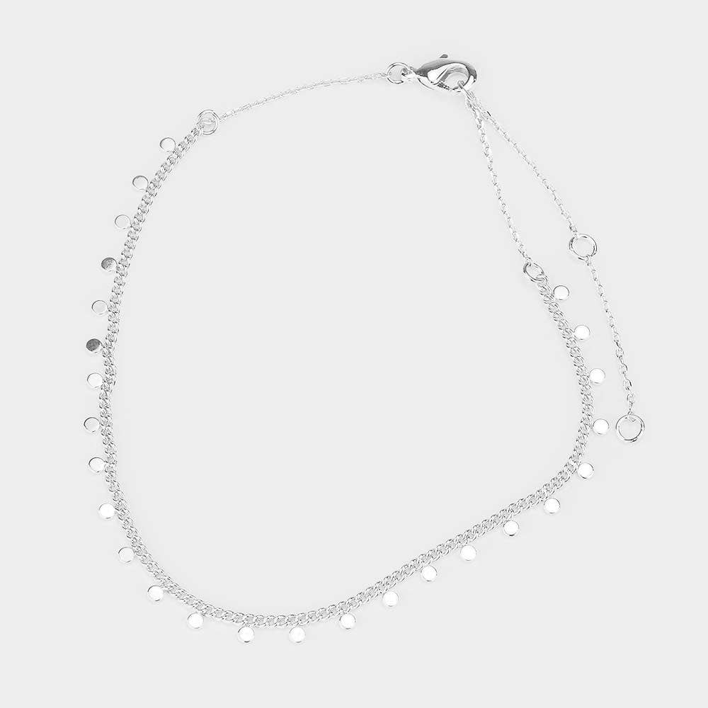 Sensibling Corp. - Wholesale Anklet - White Gold Dipped Tiny Metal Disc Station Anklet1