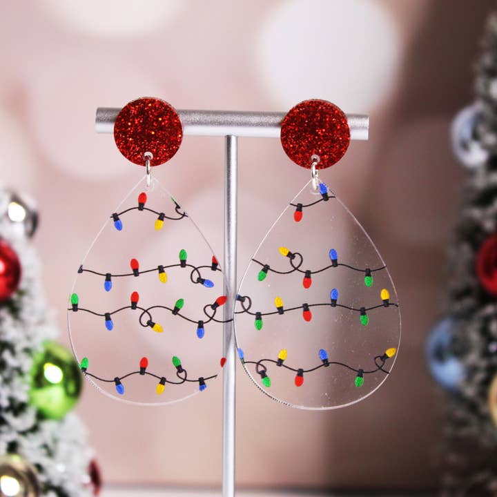 Boucles d'oreilles personnalisées en forme de larme avec lumières de Noël pour la vente par Pearl's Custom Creations