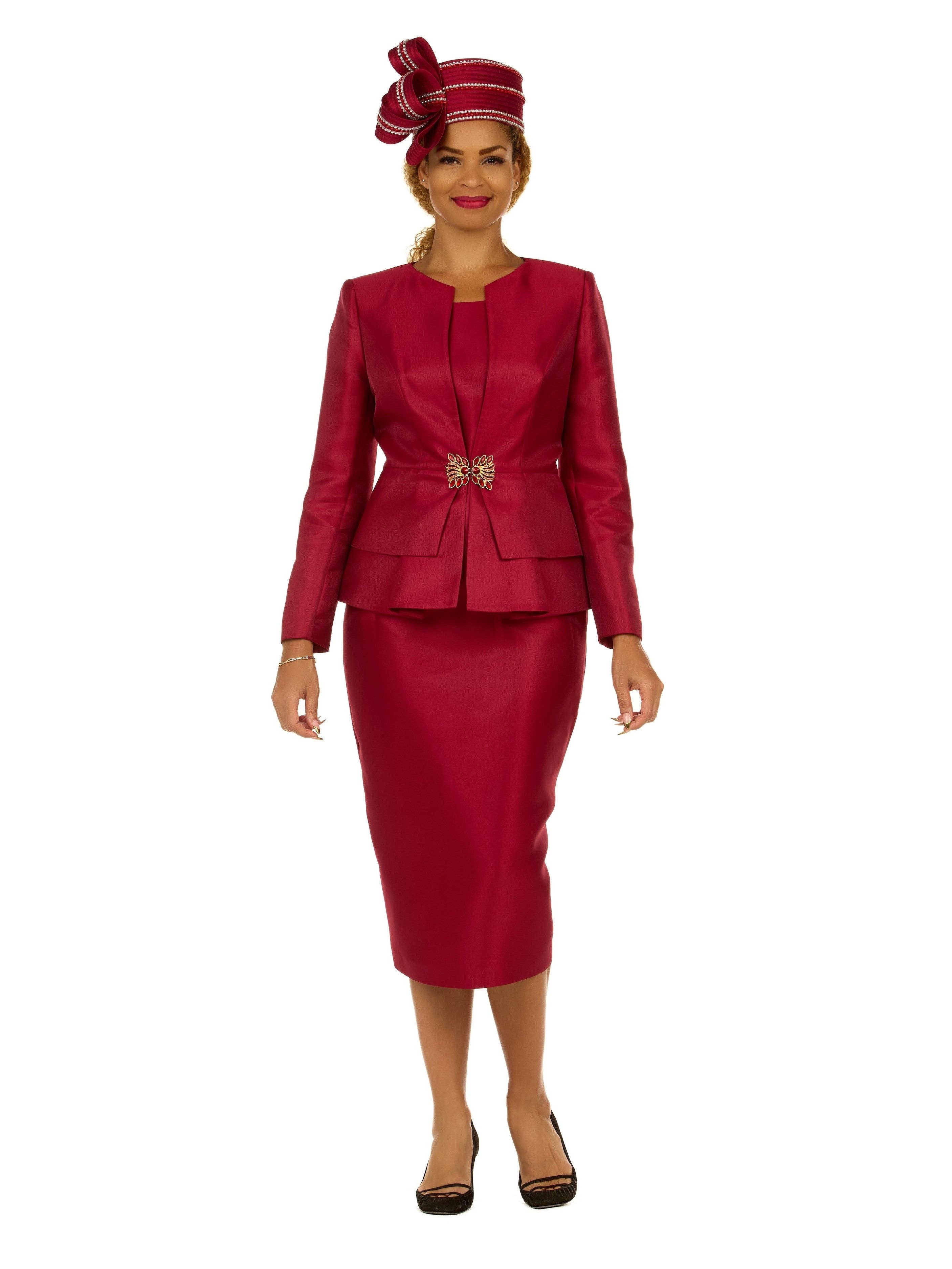 Giovanna - Wholesale Suit Set - Women's - 3pc Silky Twl Collarless Peplum Jkt Skt Suit-Plus2