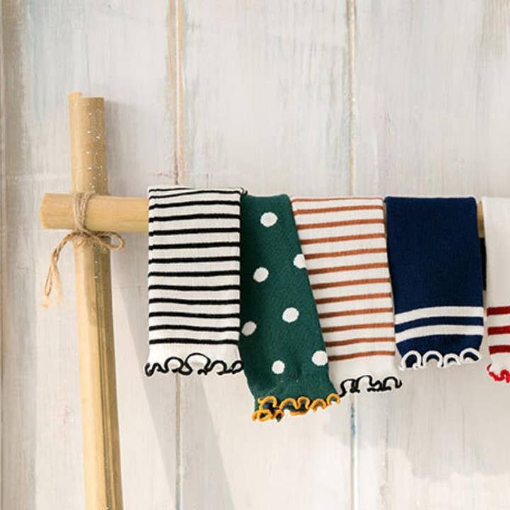 Meias para crianças listradas e bolinhas de bezerro médio com bordas enroladas por atacado de PatPat