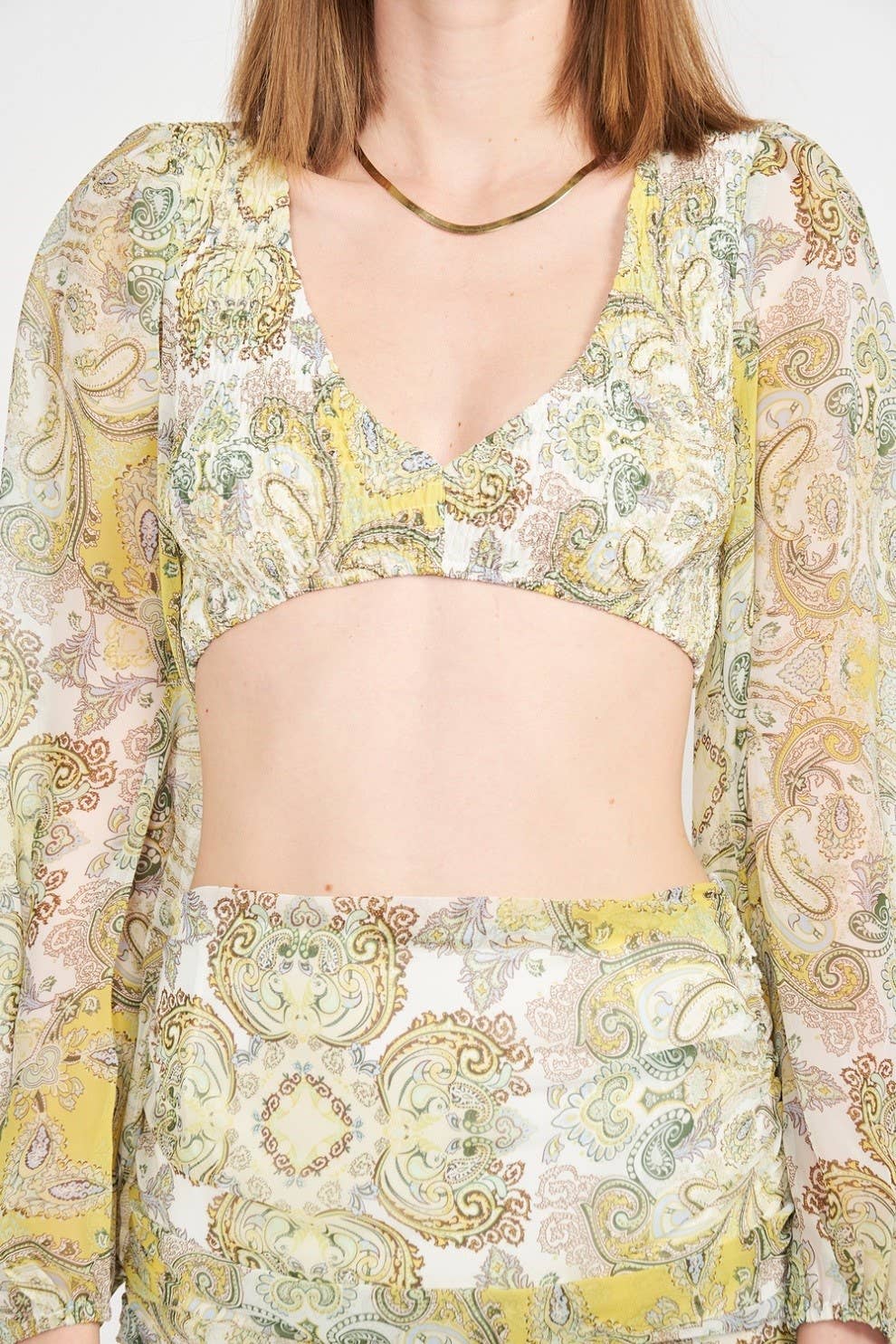 GREEN MULTI FLORAL V NECK SMOCKED CROP TOP for wholesale on Faire5