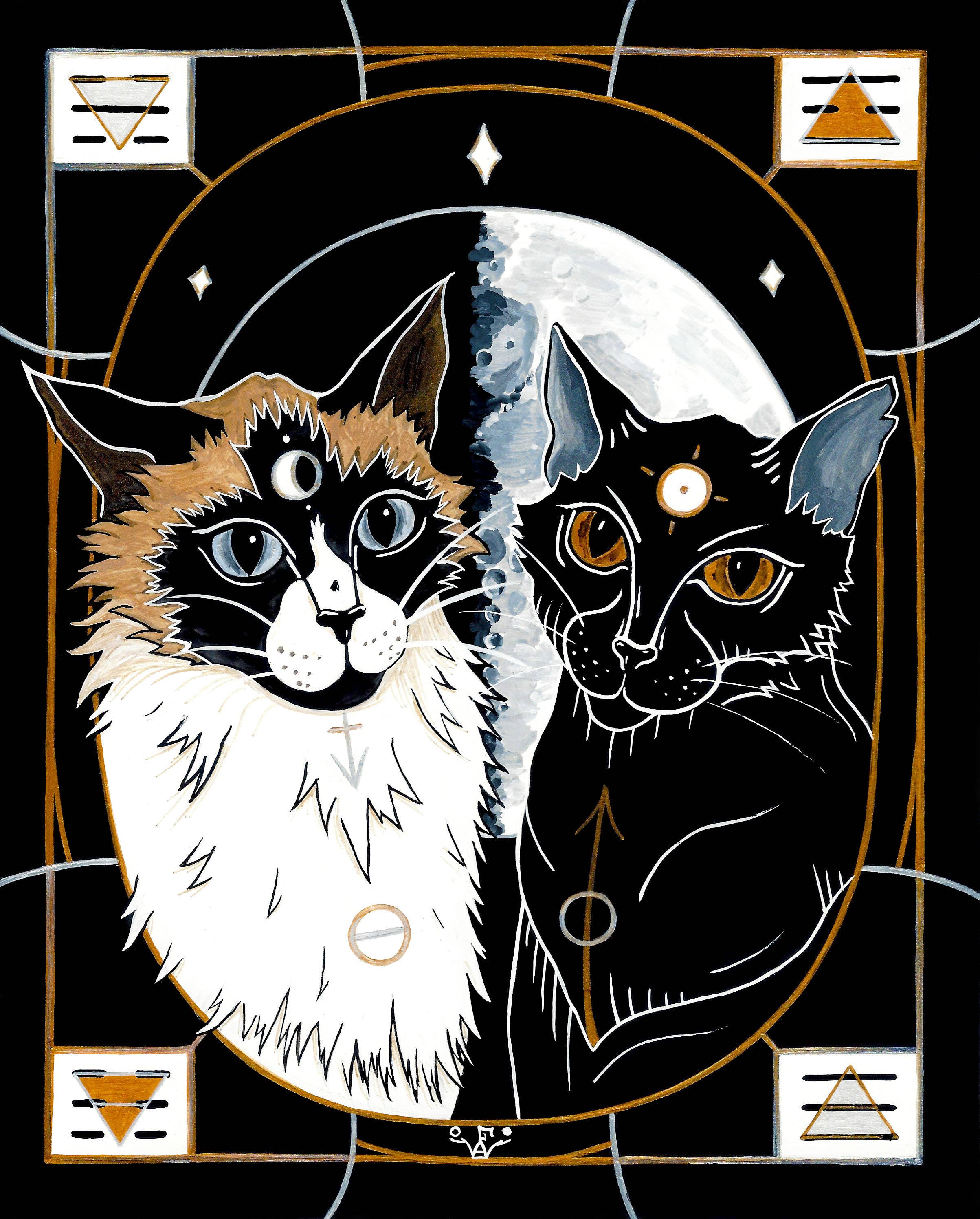 Fendywitch Designs - Wholesale Art Print - Sun & Moon Yin Yang Witchy Cats Art Print1