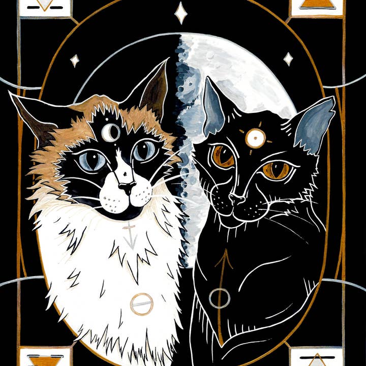 Fendywitch Designs - Wholesale Art Print - Sun & Moon Yin Yang Witchy Cats Art Print1