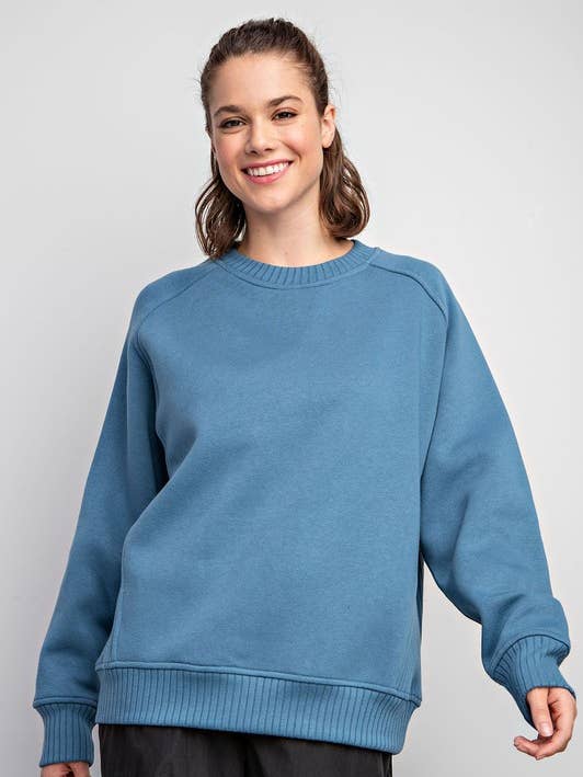 Sunday Morning - Wholesale Sweatshirt - Women's - T9797PL37 Plus Size Crew Neck French Terry Sweatshirt