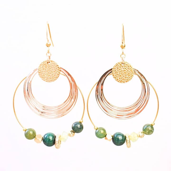 Pendientes de piedra malaquita y ágata musgo para venta al por mayor de Minéralissime