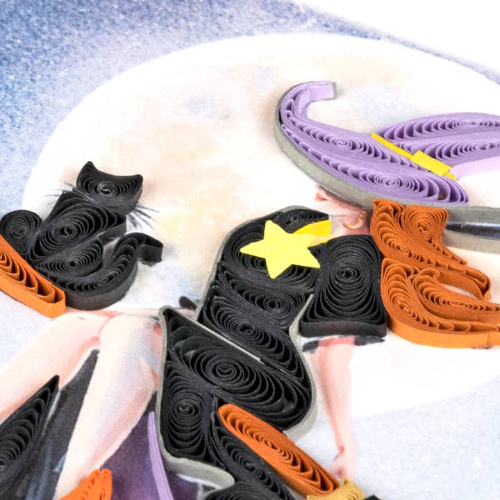 Quilling Card - Wholesale Everyday Greeting Card - Quilled Witch on Broomstick Halloween Card