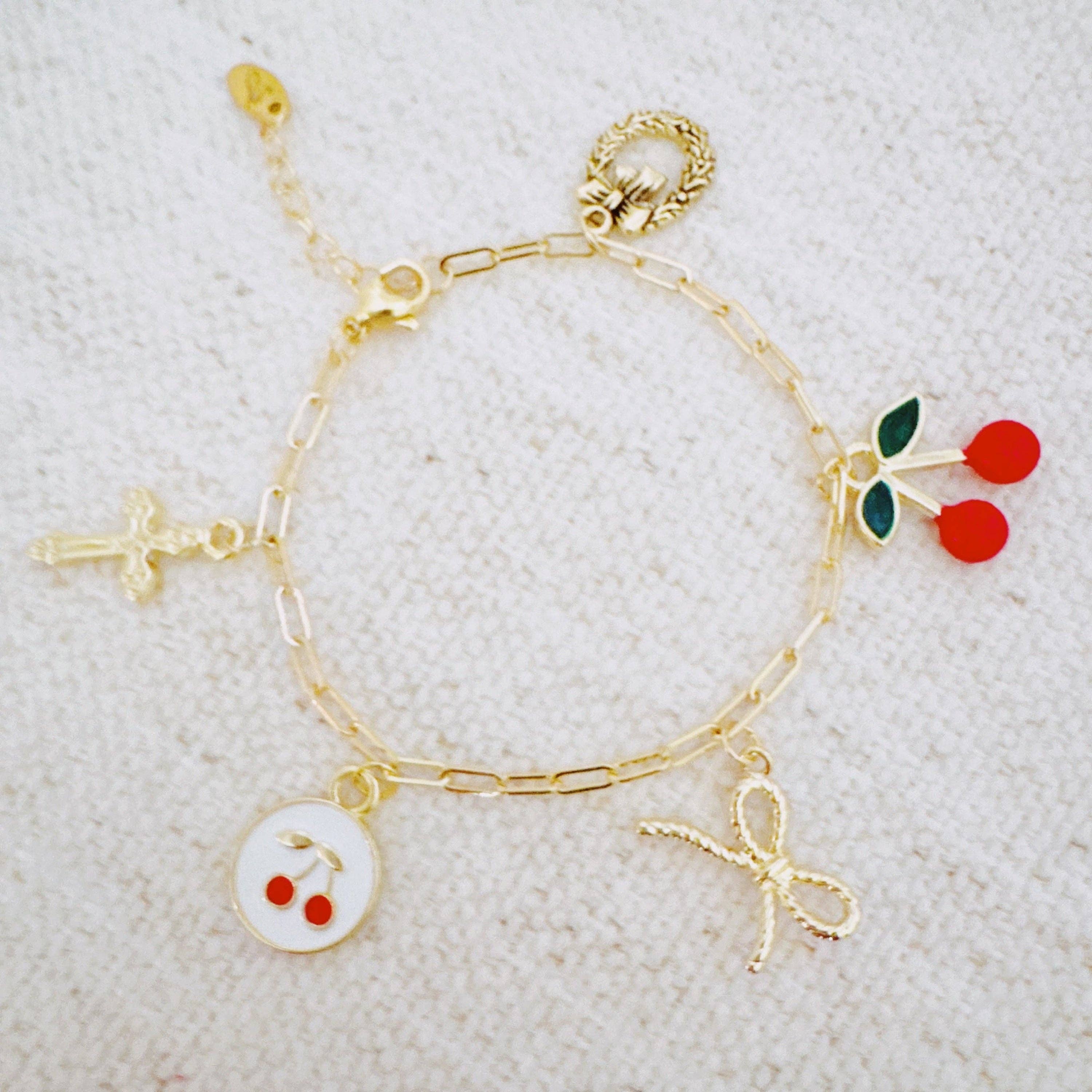Ellison+Young - Wholesale Charm/Dangle Bracelet - Cherry Chic Charm Bracelet – Bow, Cross & More1