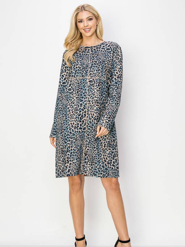 Aurora Stretch Suede Round Neck Dress - Jaguar Print for wholesale by Joh Apparel