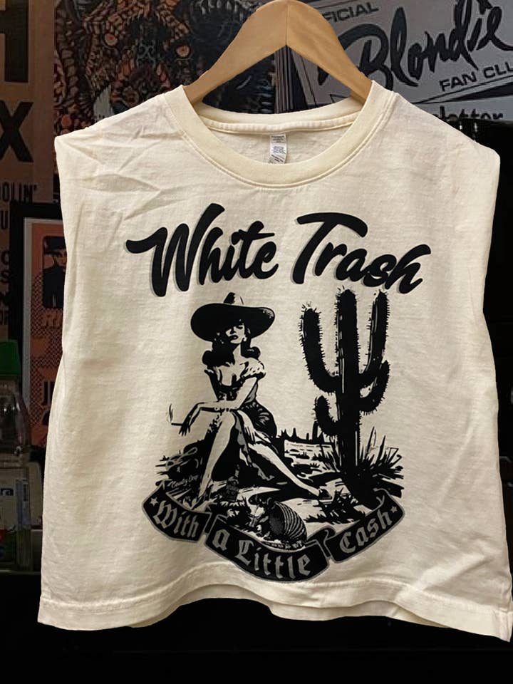 White Trash with a little Cash Boxy Midriff Muscle top for wholesale by Country Deep Apparel