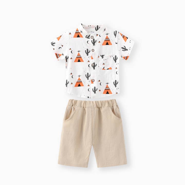 PatPat - Wholesale Top & Short Set - Baby - 95% Cotton Baby Cactus Print Short-sleeve Shirt & Pants Set