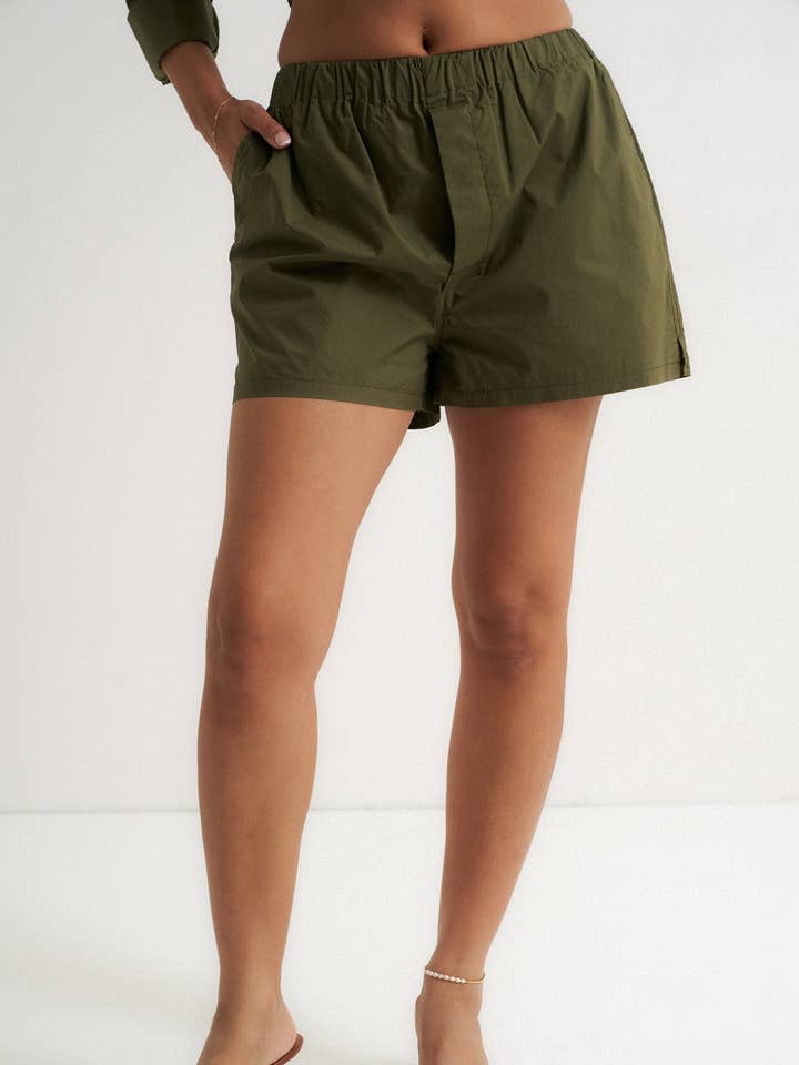 The Poplin Boxer Short - Olive for wholesale by Idle