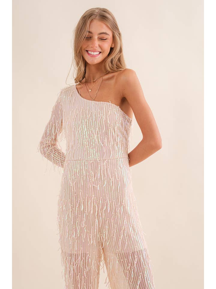 Blue B - Wholesale Jumpsuit - Women's - 34015R - Sequin Fringe Embellish One Shoulder Jumpsuit8