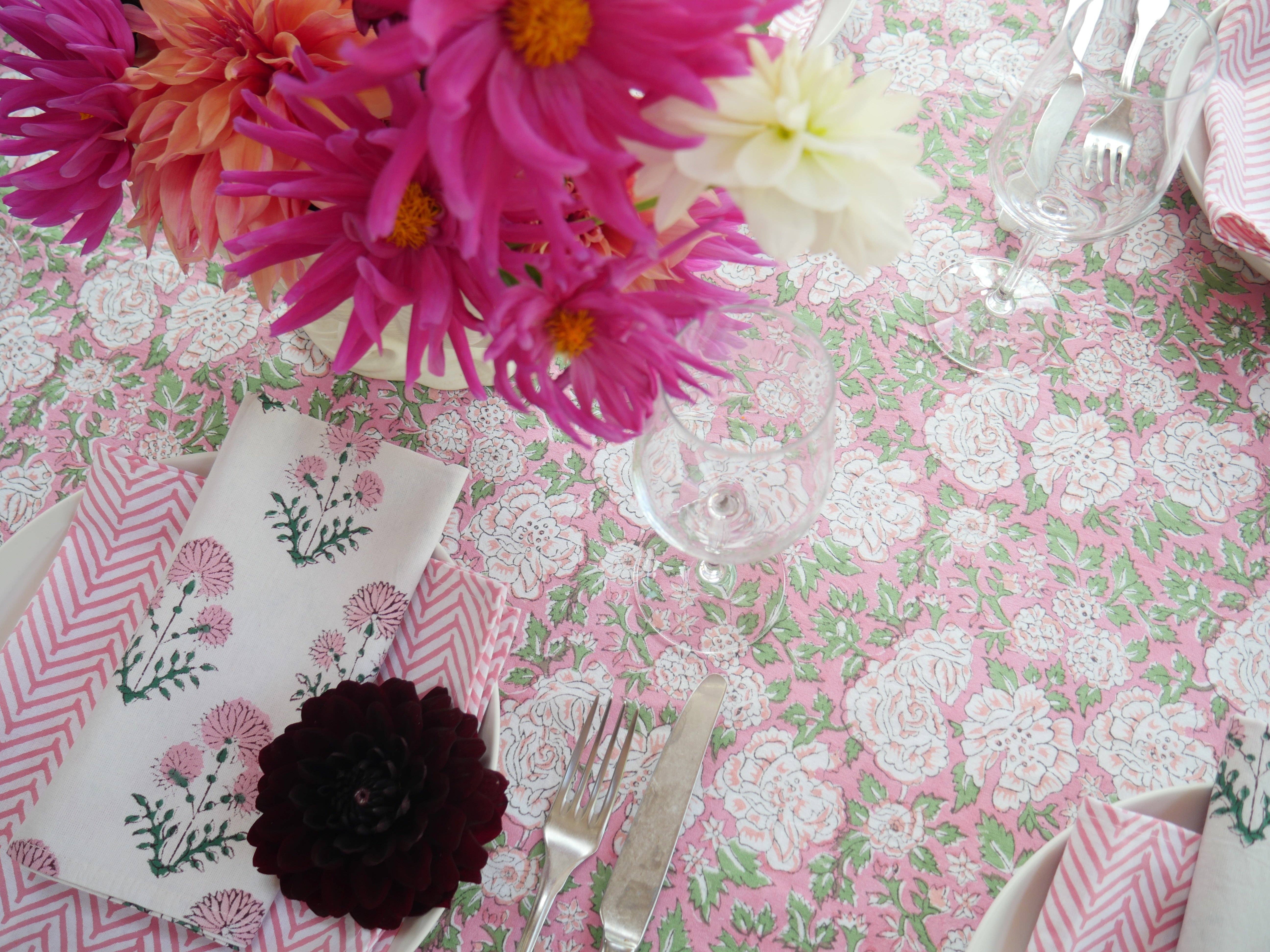 Constance & Denny – wholesale Tablecloth – IN BLOOM PINK hand block printed tablecloth1