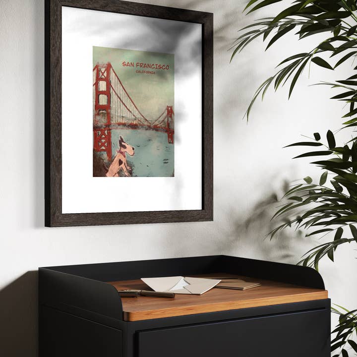 Bernie Street Studios - Wholesale Art Print - Golden Gate Bridge San Francisco scene with dog Art Print