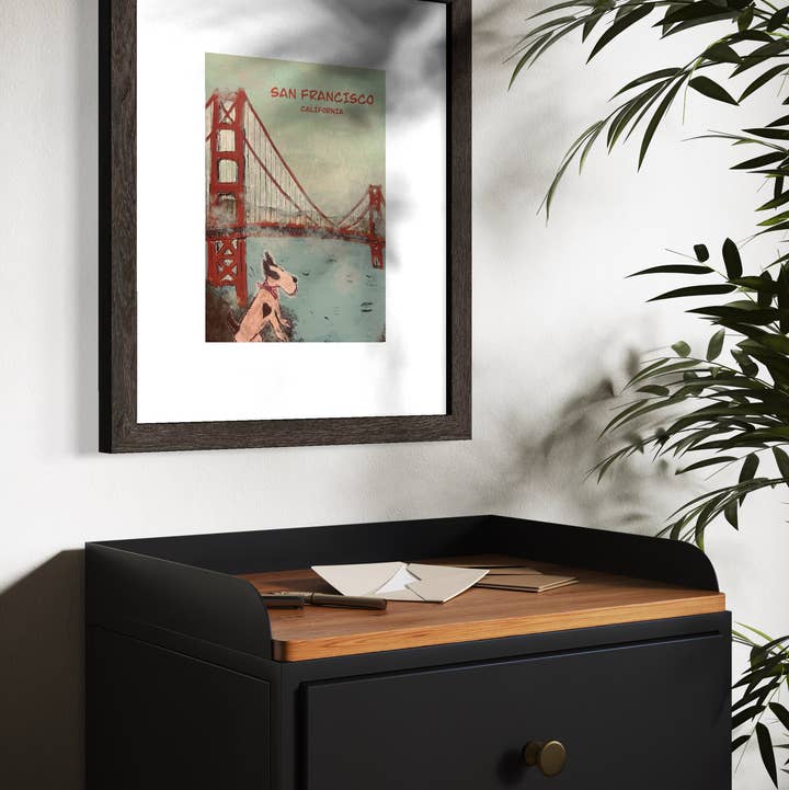 Bernie Street Studios - Wholesale Art Print - Golden Gate Bridge San Francisco scene with dog Art Print0