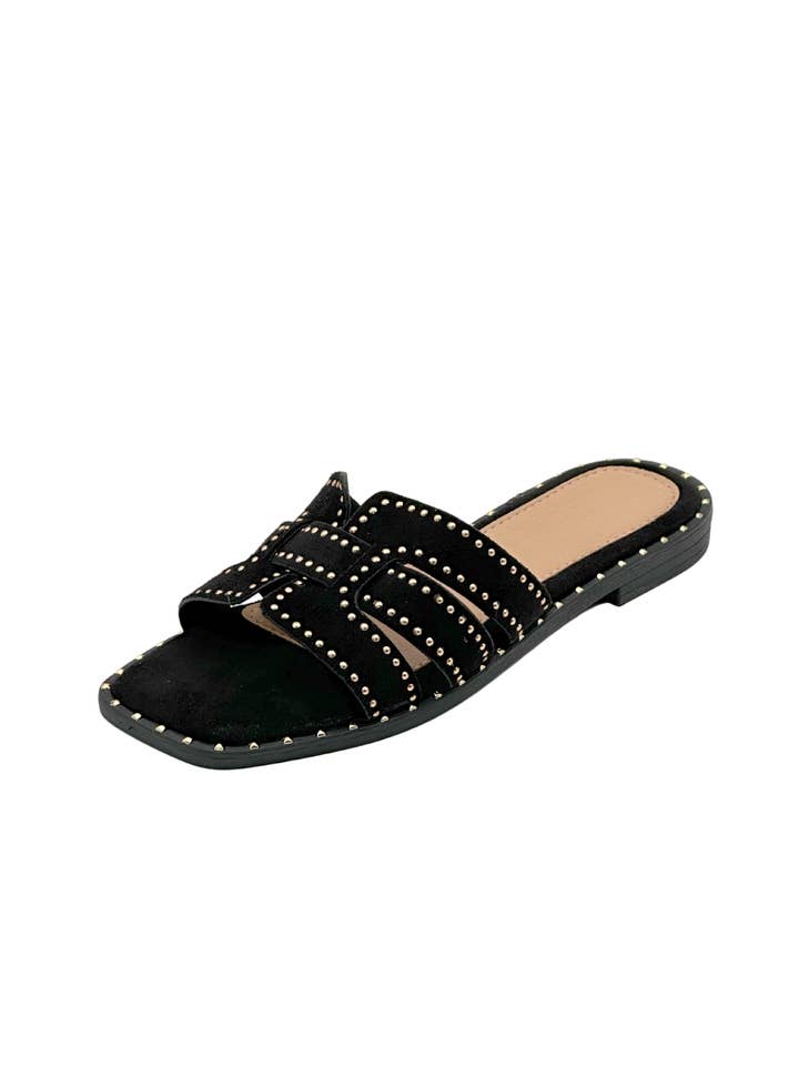 Stephan Paris - Wholesale Mules - Women's - Flat studded suede mules SS-1676