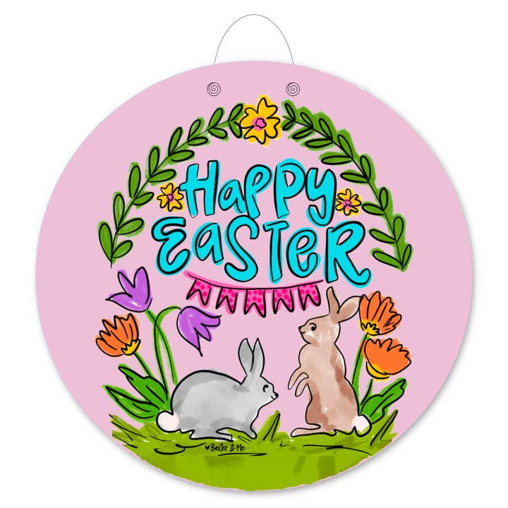 Bunnies with Tulips Door Hanger for wholesale by Baxter & Me