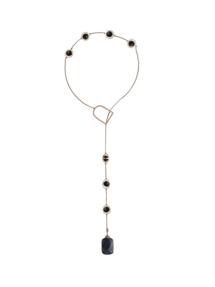 Black Onyx Lariat 2-In-1 Necklace | 18K Gold, Rhodium Silver for wholesale by C.J.ROCKER