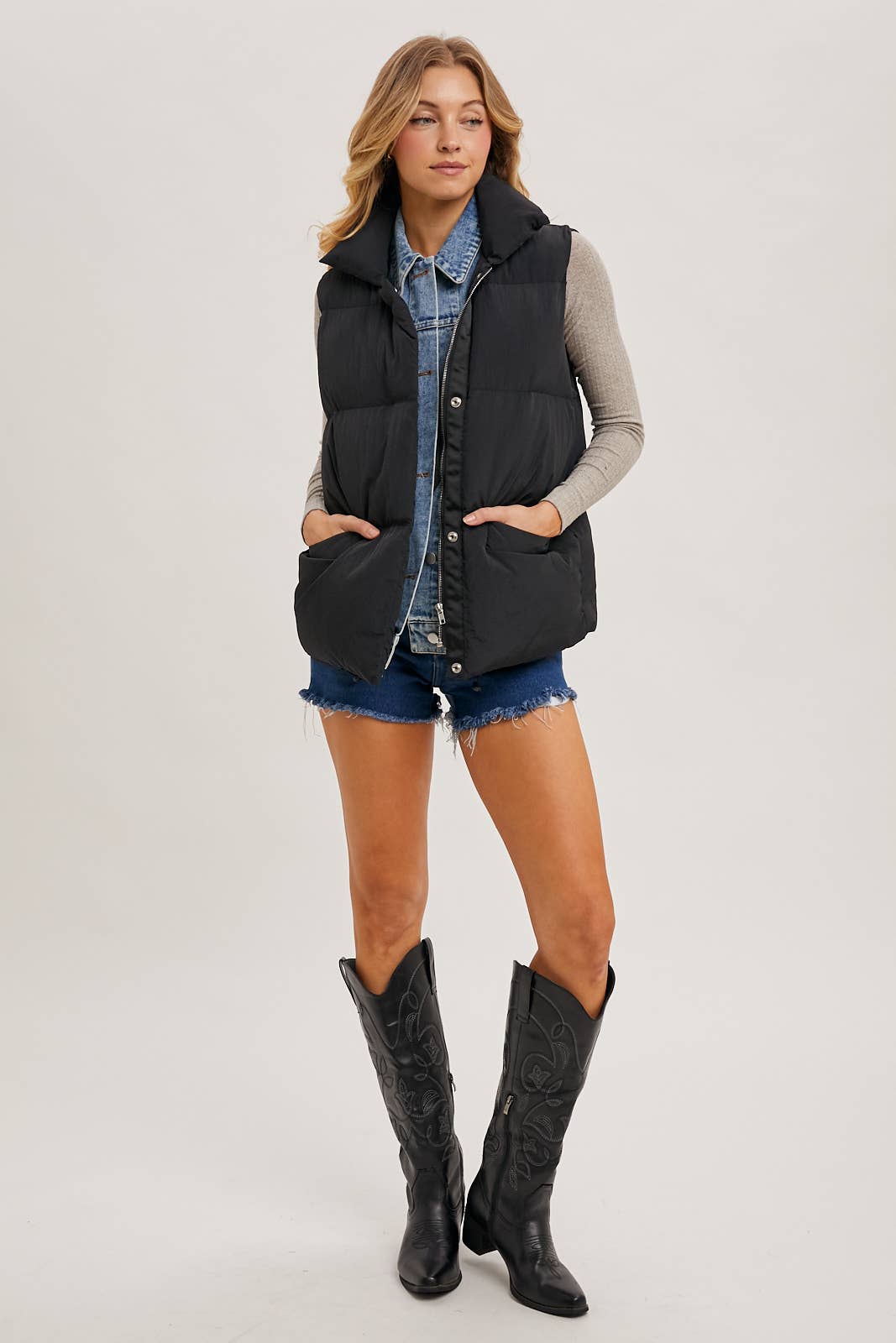 Bluivy - Wholesale Outerwear Vest - Women's - DENIM LAYERED PUFFER VEST7