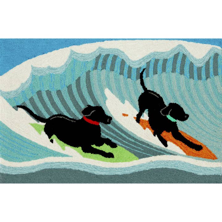 Frontporch Surfing Dogs Indoor/Outdoor Rug for wholesale by Liora Manne