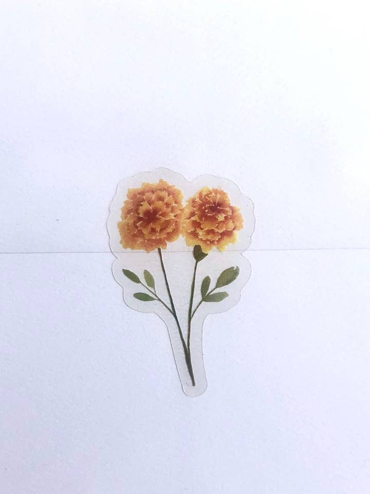 Marigold Floral Sticker | Vibrant Hand-made Watercolor Design | Beautifully Detailed Floral Decal for Laptops, Water Bottles | EastAveArt for wholesale by East Avenue Art