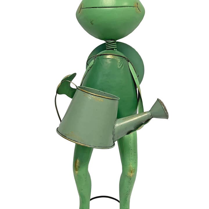 Continental Art Center - Wholesale Outdoor Ornament/Decor - Green Metal Frog Garden Statue Holding Watering Can0
