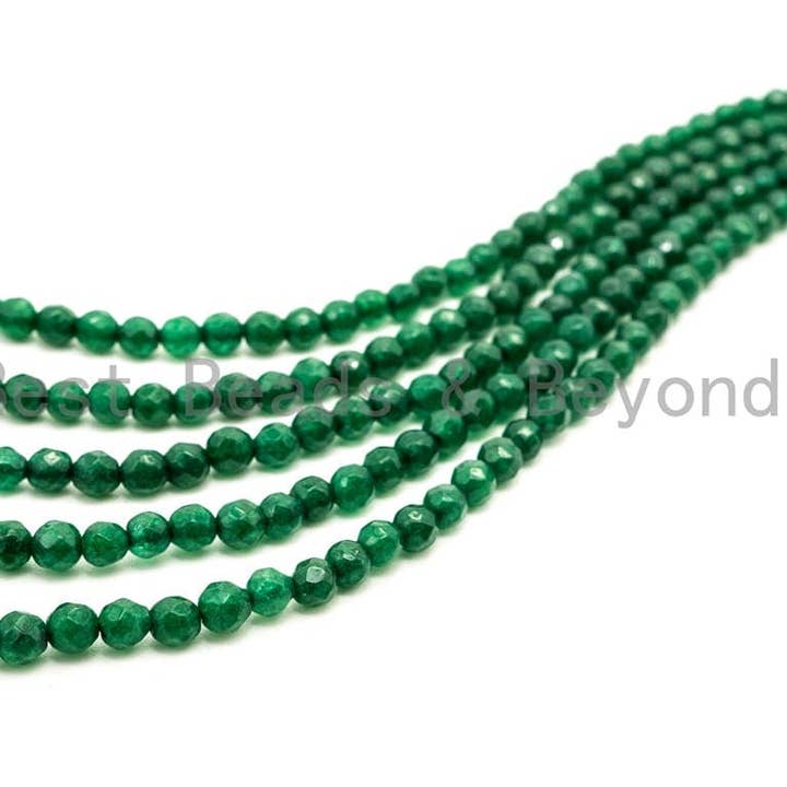 BestBeads&Beyond – wholesale Pärlor – Emerald Jade pärlor, 3mm/4mm Fasetterad runda gröna Jade pärlor, Grön Ädelsten pärlor, 15.5tums sträng, SKU #U128
