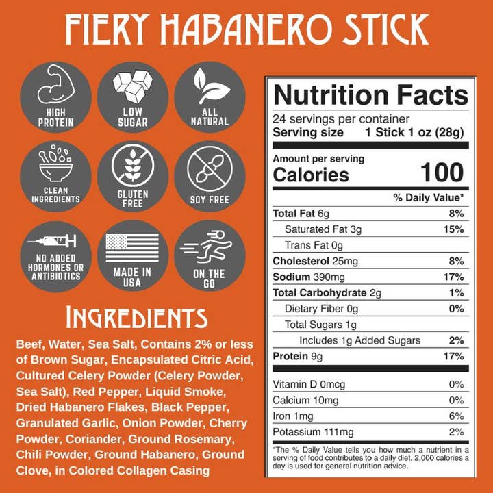 Righteous Felon Craft Jerky - Wholesale Jerky - Fiery Habanero Beef Stick - 24 Pack1