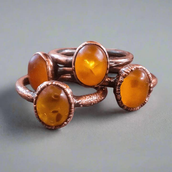 Handmade Amber Copper Boho Crystal Ring by Blackbird & Sage for wholesale by Blackbird & Sage Jewelry