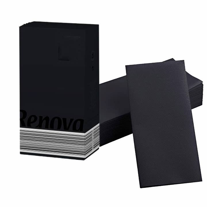 ROLL-LUX - Wholesale Disposable Napkin - 9 packs of 25 Linen-Feel Black Paper Napkins 2 Ply