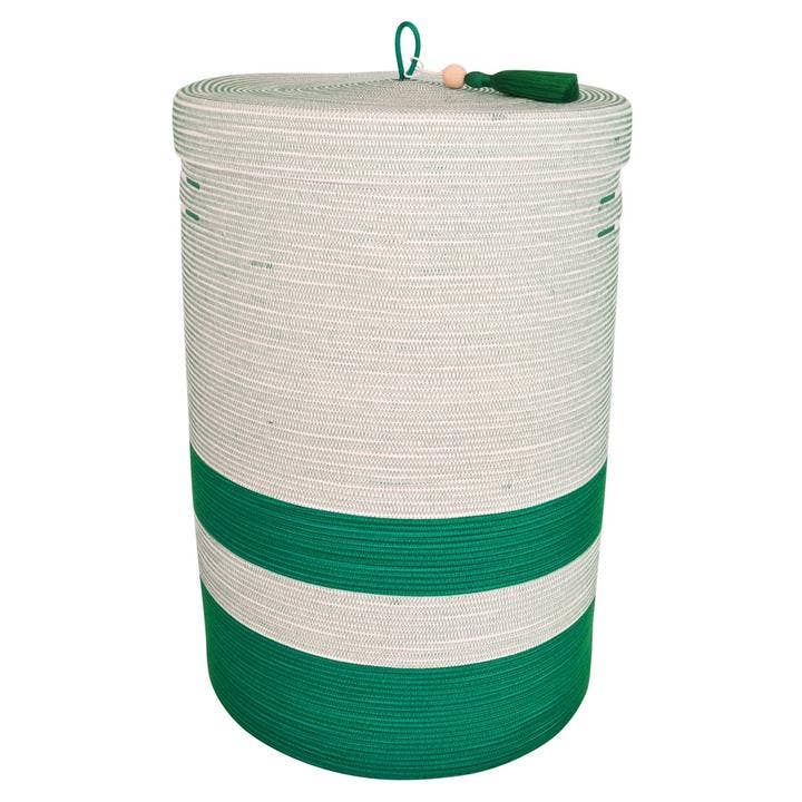 Lidded Laundry Basket XT (Verona) - Greenery (tassel) for wholesale by Mia Mélange