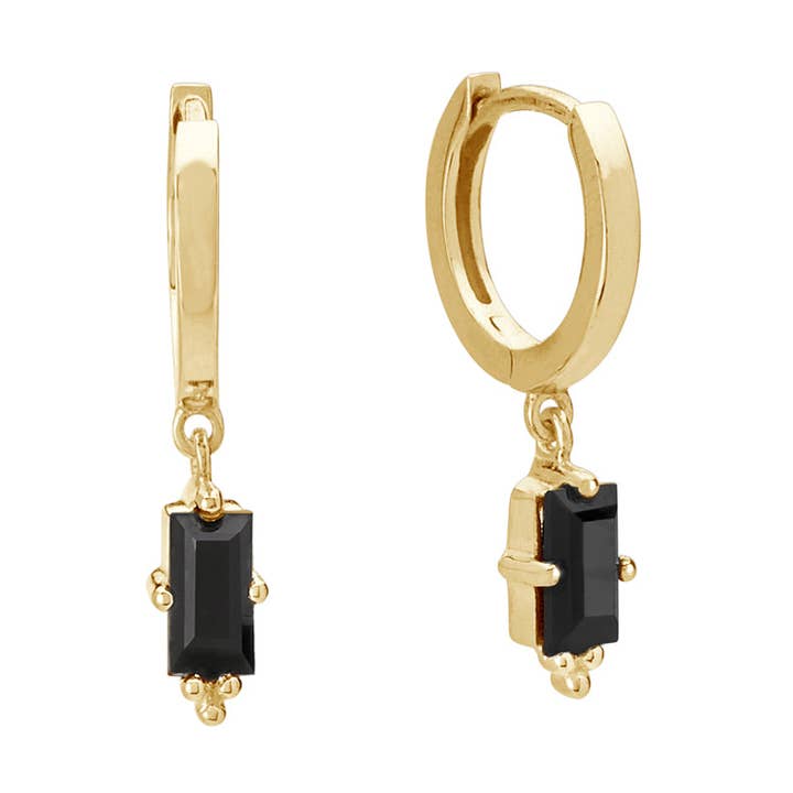 Huggies with Hanging Black Spinel Baguette for wholesale by Murkani Jewellery